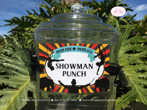 Circus Showman Party Beverage Card Wrap Drink Label Birthday Animals Boy Girl Carnival Big Top Trapeze Boogie Bear Invitations Phineas Theme