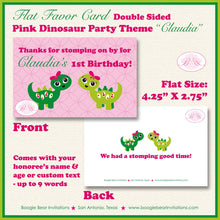 Load image into Gallery viewer, Pink Dinosaur Birthday Favor Party Card Tent Place Food Appetizer Folded Tag Green Jurassic Stomp Girl Boogie Bear Invitations Claudia Theme