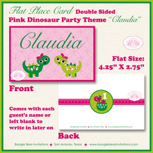 Load image into Gallery viewer, Pink Dinosaur Birthday Favor Party Card Tent Place Food Appetizer Folded Tag Green Jurassic Stomp Girl Boogie Bear Invitations Claudia Theme