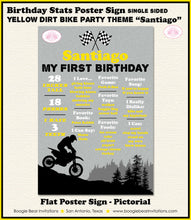 Load image into Gallery viewer, Yellow Dirt Bike Birthday Party Sign Stats Poster Flat Frameable Chalkboard Milestone Boy Girl 1st Boogie Bear Invitations Santiago Theme
