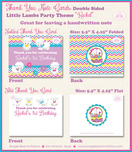 Spring Lambs Party Thank You Card Birthday Easter Egg Hunt Purple Pink Blue Baa Lamb Tail Sheep Boogie Bear Invitations Rachel Theme Printed
