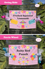 Load image into Gallery viewer, Amusement Park Birthday Party Beverage Card Drink Label Sign Wrap Girl Pink Ferris Wheel Ride Carousel Boogie Bear Invitations Camille Theme