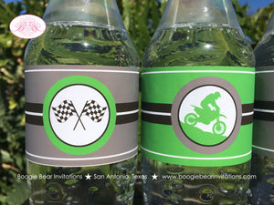 Green Dirt Bike Birthday Party Bottle Wraps Wrappers Cover Enduro Motocross Racing Motorcycle Off Road Boogie Bear Invitations Dwayne Theme