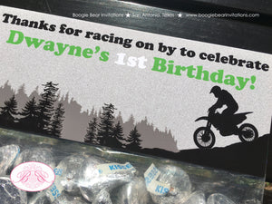 Green Dirt Bike Party Treat Bag Toppers Birthday Folded Favor Enduro Motocross Racing Track Mountain Boogie Bear Invitations Dwayne Theme