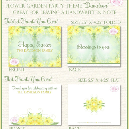 Flower Garden Green Thank You Card Note Party Day Easter Brunch Holiday Dinner Green Birthday Boogie Bear Invitations Davidson Theme Printed