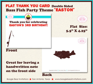 Bass Fish Fishing Birthday Thank You Card Party Red Green Blue Camping Rustic Rod Reel Boy Girl Boogie Bear Invitations Easton Theme Printed