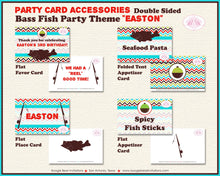 Load image into Gallery viewer, Bass Fish Birthday Favor Party Card Tent Place Food Appetizer Folded Tag Fishing Rod Pole Reel Boy Girl Boogie Bear Invitations Easton Theme