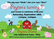 Load image into Gallery viewer, Farm Animals Birthday Party Invitation Country Barn Boy Girl Petting Zoo Boogie Bear Invitations Peyton Theme Paperless Printable Printed