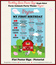 Load image into Gallery viewer, Farm Animals Birthday Party Sign Stats Poster Chalkboard Girl Boy Red Barn Country Petting Zoo 1st 2nd Boogie Bear Invitations Peyton Theme
