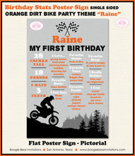 Load image into Gallery viewer, Orange Dirt Bike Birthday Party Sign Stats Poster Flat Frameable Black Chalkboard Milestone Boy Girl 1st Boogie Bear Invitations Raine Theme