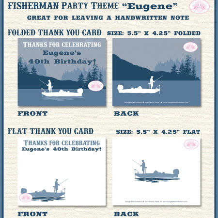 Fishing Boat Birthday Thank You Card Party Blue Lake Fish Boating River Summer Mountains Boy Boogie Bear Invitations Eugene Theme Printed