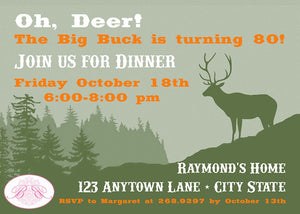 Deer Hunting Birthday Party Invitation Big Buck Elk Boy Mountains Forest Boogie Bear Invitations Raymond Theme Paperless Printable Printed