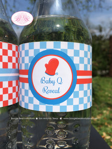 BBQ Reveal Baby Shower Bottle Wraps Wrappers Cover Label Grill Q Red Blue Boy Girl Barbecue Cook Party Boogie Bear Invitations Shiloh Theme