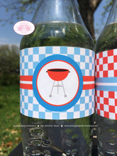 Load image into Gallery viewer, BBQ Reveal Baby Shower Bottle Wraps Wrappers Cover Label Grill Q Red Blue Boy Girl Barbecue Cook Party Boogie Bear Invitations Shiloh Theme