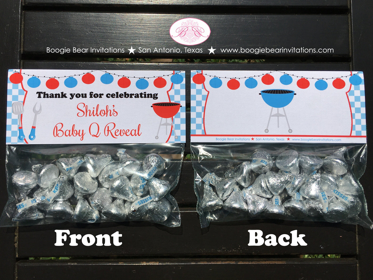 BBQ Reveal Baby Shower Treat Bag Toppers Folded Favor Grill Q Red Blue Boy Girl Barbecue Party Twins Boogie Bear Invitations Shiloh Theme