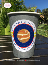Load image into Gallery viewer, Outer Space Birthday Party Beverage Cups Paper Drink Birthday Planet Galaxy Solar System Stars Travel Boogie Bear Invitations Galileo Theme