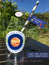Load image into Gallery viewer, Outer Space Birthday Party Beverage Cups Plastic Drink Boy Girl Planet Galaxy Solar System Star Travel Boogie Bear Invitations Galileo Theme