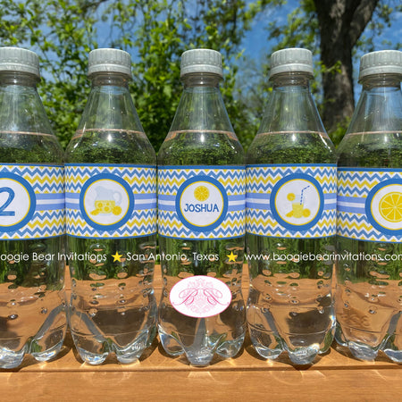 Blue Lemonade Birthday Party Bottle Wraps Label Yellow Chevron Boy Country Picnic Lemon Picnic Sweet Boogie Bear Invitations Joshua Theme