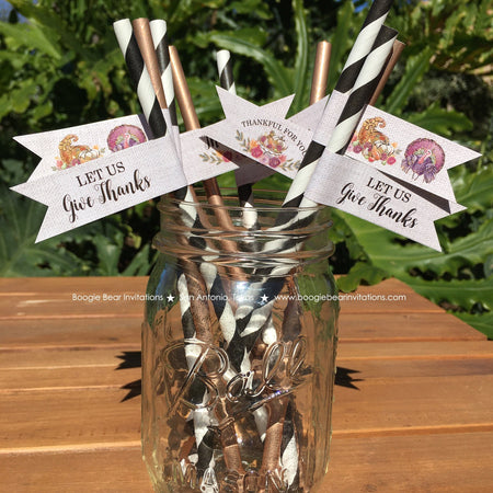 Thanksgiving Party Pennant Straws Birthday Paper Beverage Drink Birthday Cornucopia Formal Fall Autumn Boogie Bear Invitations Cooke Theme