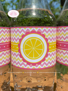 Pink Lemonade Birthday Party Bottle Wraps Label Cover Wrapper Yellow Chevron Girl Summer Lemon Drink Boogie Bear Invitations Janine Theme
