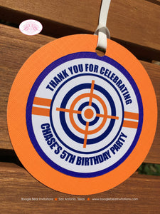 Foam Dart Gun Birthday Party Favor Tags Orange Blue Bullseye Target Practice Boy Foam Fight Bullseye Win Boogie Bear Invitations Chase Theme