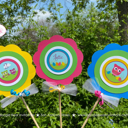 Easter Owls Birthday Party Centerpiece Set Circle Girl Boy Egg Woodland Animals Forest Spring Garden Boogie Bear Invitations Lottie Theme
