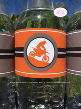 Load image into Gallery viewer, Orange Dirt Bike Birthday Party Bottle Wraps Wrappers Cover Boy Girl Racing Motorcycle Enduro Motorcycle Boogie Bear Invitations Raine Theme