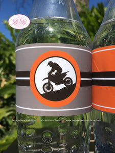Orange Dirt Bike Birthday Party Bottle Wraps Wrappers Cover Boy Girl Racing Motorcycle Enduro Motorcycle Boogie Bear Invitations Raine Theme