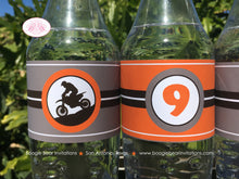 Load image into Gallery viewer, Orange Dirt Bike Birthday Party Bottle Wraps Wrappers Cover Boy Girl Racing Motorcycle Enduro Motorcycle Boogie Bear Invitations Raine Theme