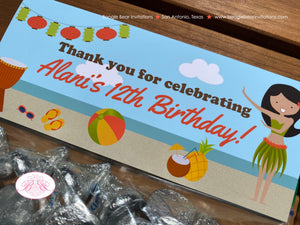 Hawaiian Luau Birthday Party Treat Bag Toppers Folded Favor Beach Girl Swim Swimming Pool Ocean Island Boogie Bear Invitations Alani Theme