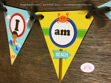 Load image into Gallery viewer, Surfer Boy Pennant I am 1 Banner Birthday Party Highchair Beach Swimming Pool Surfing Surf Ocean 1st Boogie Bear Invitations Kimoni Theme