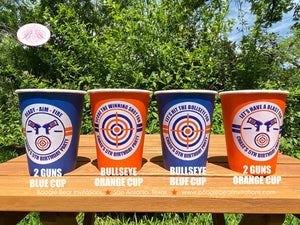 Toy Dart Gun Birthday Party Beverage Cups Paper Orange Blue Boy Girl Target Practice Fight Foam Bullseye Boogie Bear Invitations Chase Theme