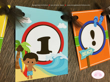 Load image into Gallery viewer, Surfer Boy Highchair I am 1 Banner Birthday Party Beach Pool Surf Hang Ten Island 1st 2nd 3rd 4th 5th Boogie Bear Invitations Kimoni Theme