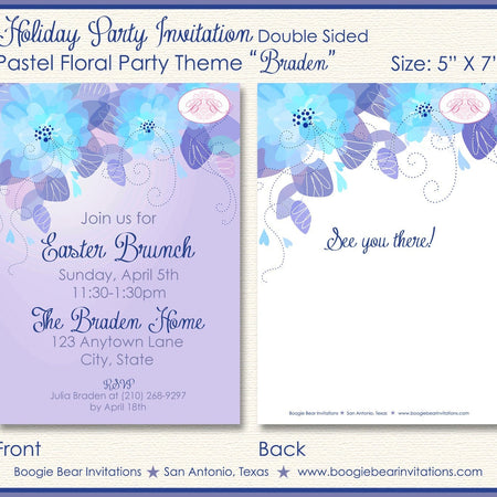 Easter Brunch Dinner Party Invitation Purple Blue Flower Ladies 1st Boogie Bear Invitations Braden Theme Paperless Printable Printed
