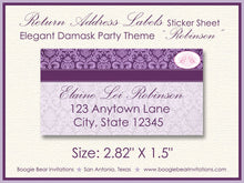 Load image into Gallery viewer, Purple Formal Easter Party Invitation Damask Stripe Lavender White 1st Boogie Bear Invitations Robinson Theme Paperless Printable Printed