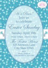 Load image into Gallery viewer, Flower Garden Dinner Party Invitation Easter Teal Aqua Blue Floral Fan 1st Boogie Bear Invitations Foster Theme Paperless Printable Printed
