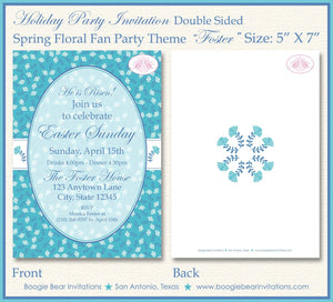 Flower Garden Dinner Party Invitation Easter Teal Aqua Blue Floral Fan 1st Boogie Bear Invitations Foster Theme Paperless Printable Printed