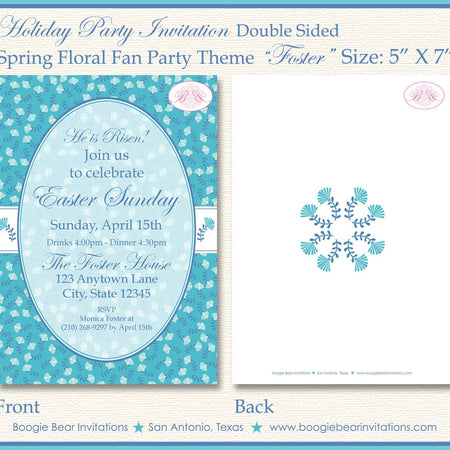 Flower Garden Dinner Party Invitation Easter Teal Aqua Blue Floral Fan 1st Boogie Bear Invitations Foster Theme Paperless Printable Printed