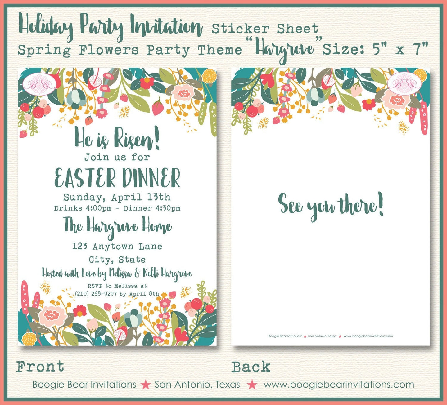 Spring Easter Invitation Spring Flowers Easter Party Invitation Holiday Dinner Picnic Garden Bl ...