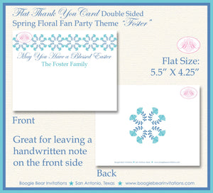 Flower Garden Easter Thank You Card Note Party Teal Aqua Blue White Floral Fan Lunch Dinner 1st Boogie Bear Invitations Foster Theme Printed