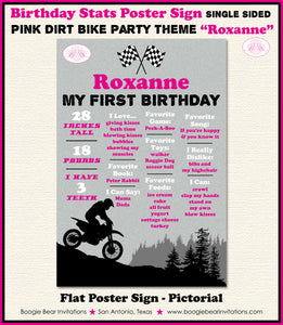 Pink Dirt Bike Birthday Party Sign Stats Poster Flat Frameable Chalkboard Milestone Black Girl 1st 2nd Boogie Bear Invitations Roxanne Theme