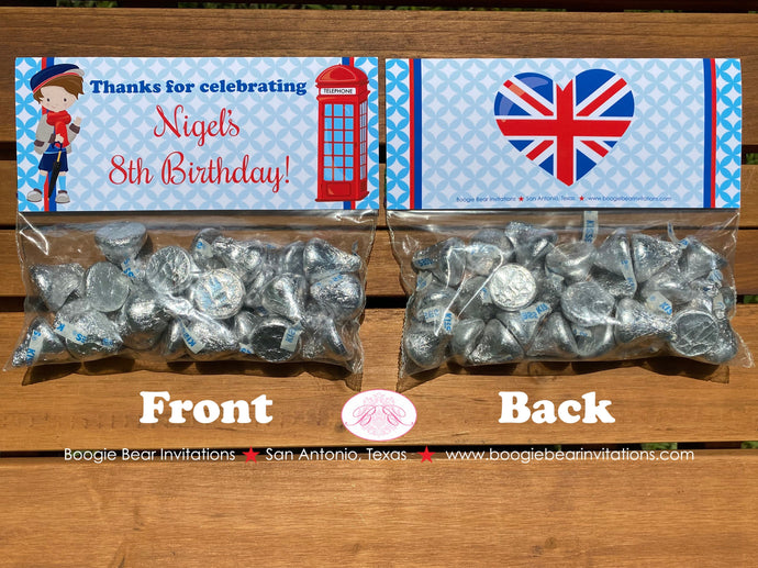 London England Birthday Party Treat Bag Toppers Folded Favor Boy United Kingdom UK Great Britain Flag Boogie Bear Invitations Nigel Theme