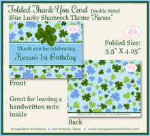 Load image into Gallery viewer, Blue Lucky Charm Party Thank You Card Birthday St. Patrick&#39;s Day Green Shamrock Clover Luck Boy Boogie Bear Invitations Kieran Theme Printed