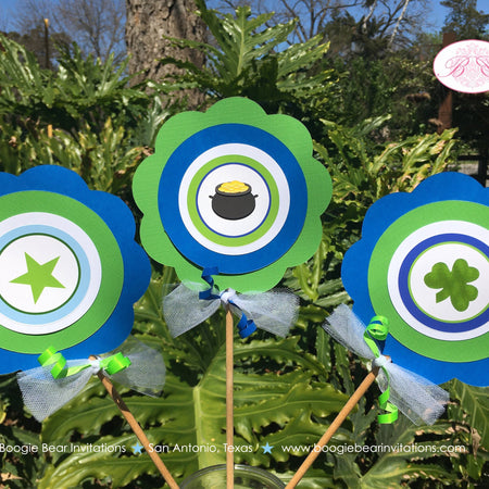 Blue Lucky Charm Party Centerpiece Sticks Lucky Green Shamrock Clover Boy St Patricks Day Boogie Bear Invitations Desmond Theme