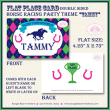 Load image into Gallery viewer, Pink Horse Racing Birthday Party Favor Card Tent Appetizer Place Sign Girl Kentucky Derby Race Jockey Boogie Bear Invitations Tammy Theme