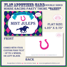 Load image into Gallery viewer, Pink Horse Racing Birthday Party Favor Card Tent Appetizer Place Sign Girl Kentucky Derby Race Jockey Boogie Bear Invitations Tammy Theme