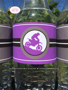 Purple Dirt Bike Birthday Party Bottle Wraps Wrappers Cover Girl Boy Enduro Motocross Racing Race Track Boogie Bear Invitations Debra Theme