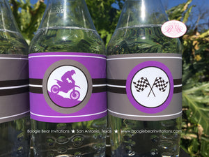 Purple Dirt Bike Birthday Party Bottle Wraps Wrappers Cover Girl Boy Enduro Motocross Racing Race Track Boogie Bear Invitations Debra Theme