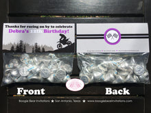 Load image into Gallery viewer, Purple Dirt Bike Party Treat Bag Toppers Birthday Folded Favor Girl Enduro Motocross Racing Race Track Boogie Bear Invitations Debra Theme