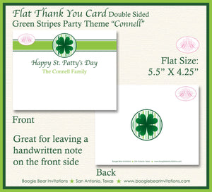 St. Patrick's Day Party Thank You Card Birthday Family Holiday Green Stripes Shamrock Lucky Irish 1st Boogie Bear Invitations Connell Theme
